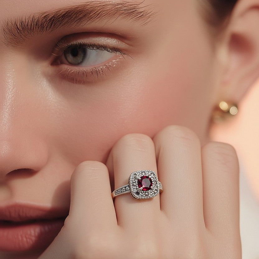 Garnet Size 5.5 Ring (Sterling Silver 925)