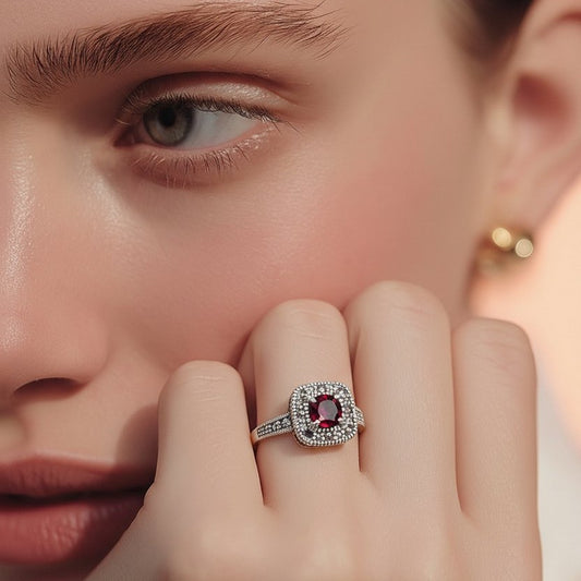 Garnet Size 5.5 Ring (Sterling Silver 925)