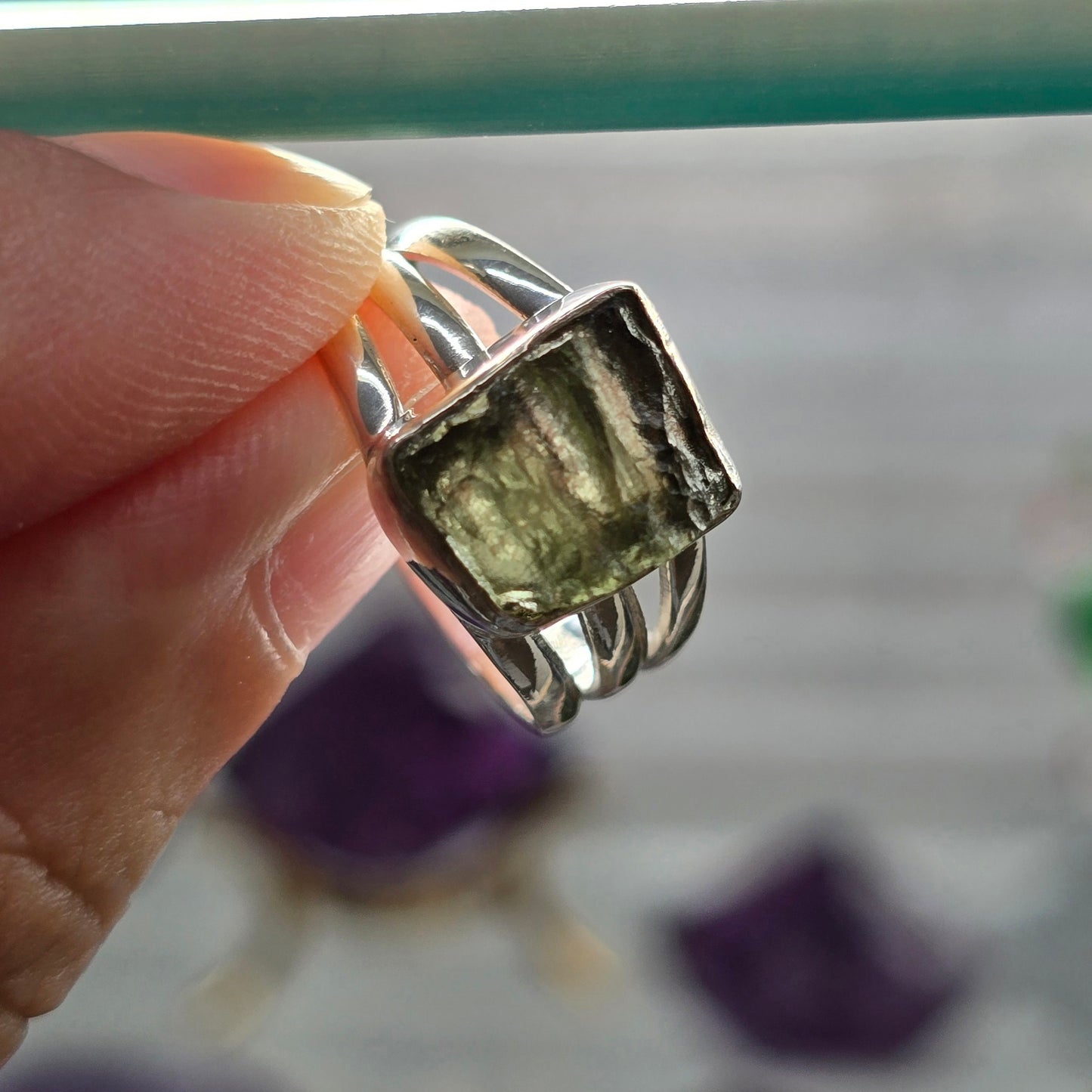 Moldavite Size 7.5 Ring #1 (Sterling Silver 925)