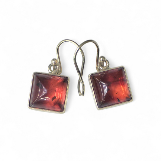 Square Baltic Amber Earrings (Sterling Silver 925) #1