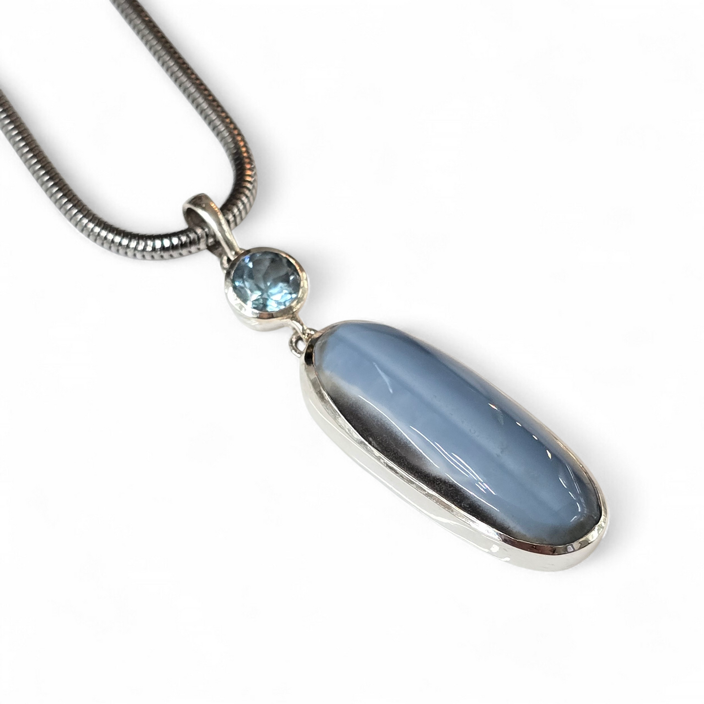 Owyhee Blue Opal with Blue Topaz Pendant (Sterling Silver 925)