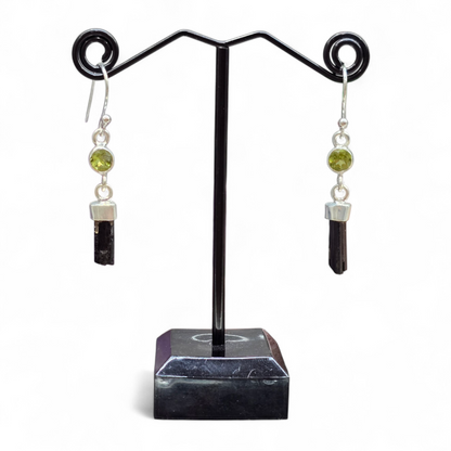 Black Tourmaline & Peridot Earrings (Sterling Silver 925)