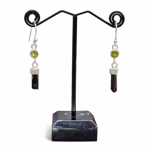 Black Tourmaline & Peridot Earrings (Sterling Silver 925)