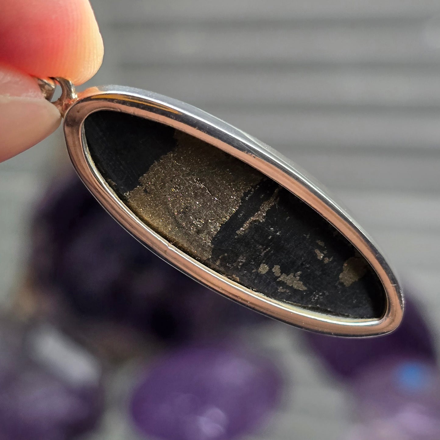 The Alchemist's Shield: "Healer's Gold" (Pyrite in Magnetite) Pendant (Sterling Silver 925)