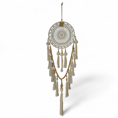 White Macramé Bohemian Wooden Beads Dreamcatcher (Medium)