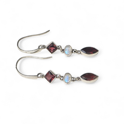 Carnelian & Moonstone Earrings (Sterling Silver 925)