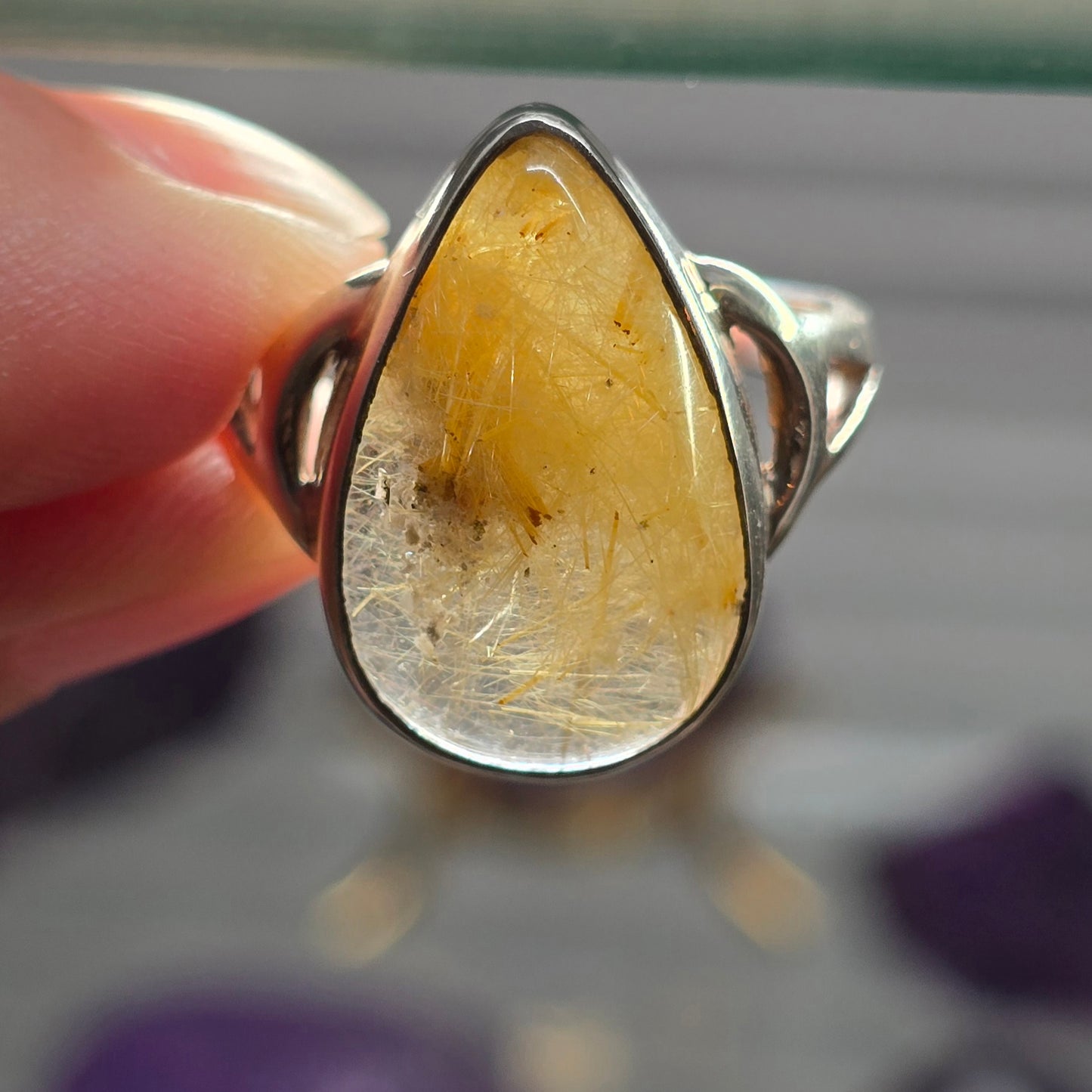 Golden Rutilated Quartz Size 9.5 Ring #2 (Sterling Silver 925)