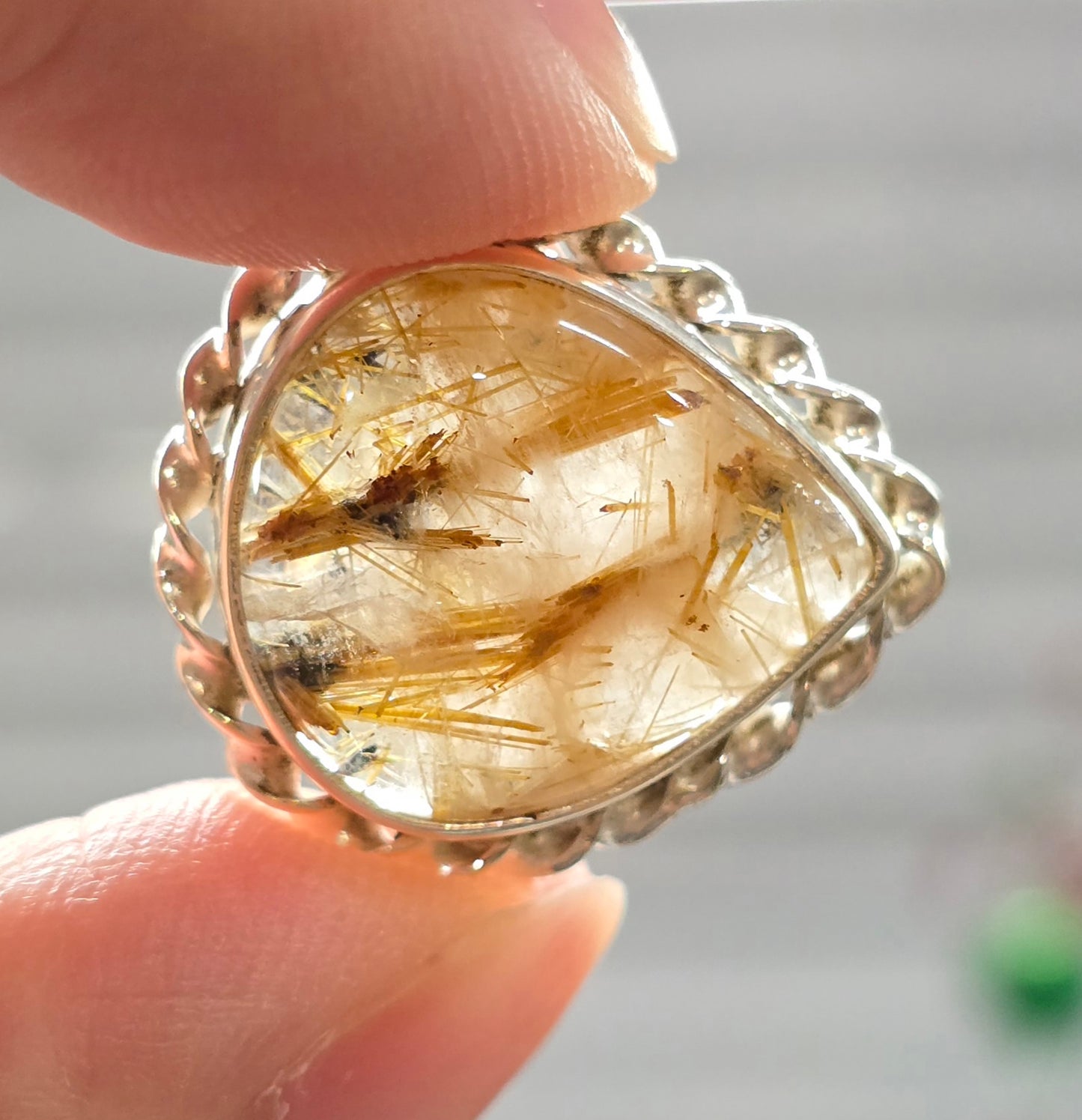 Golden Rutilated Quartz Size 10 Ring #5 (Sterling Silver 925)