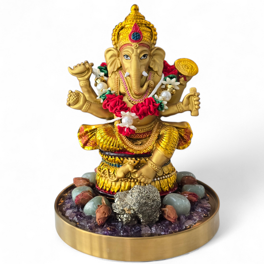Golden Lord Ganesha Statue with Crystal Accents