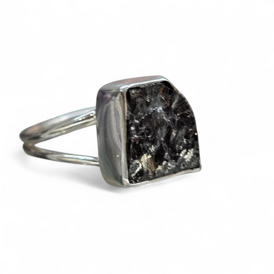 Raw Shungite Size 7.5 Ring #1 (Sterling Silver 925)