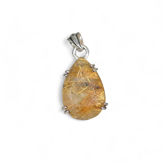 Golden Rutilated Quartz Pendant #3 (Sterling Silver 925)