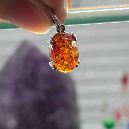 Oval Baltic Amber Earrings (Sterling Silver 925)