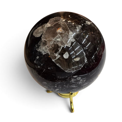Midnight Shield: Deep Smoky Quartz Sphere (approx. 92mm dia.)