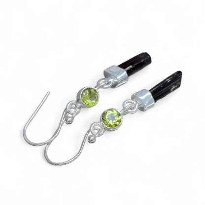 Black Tourmaline & Peridot Earrings (Sterling Silver 925)