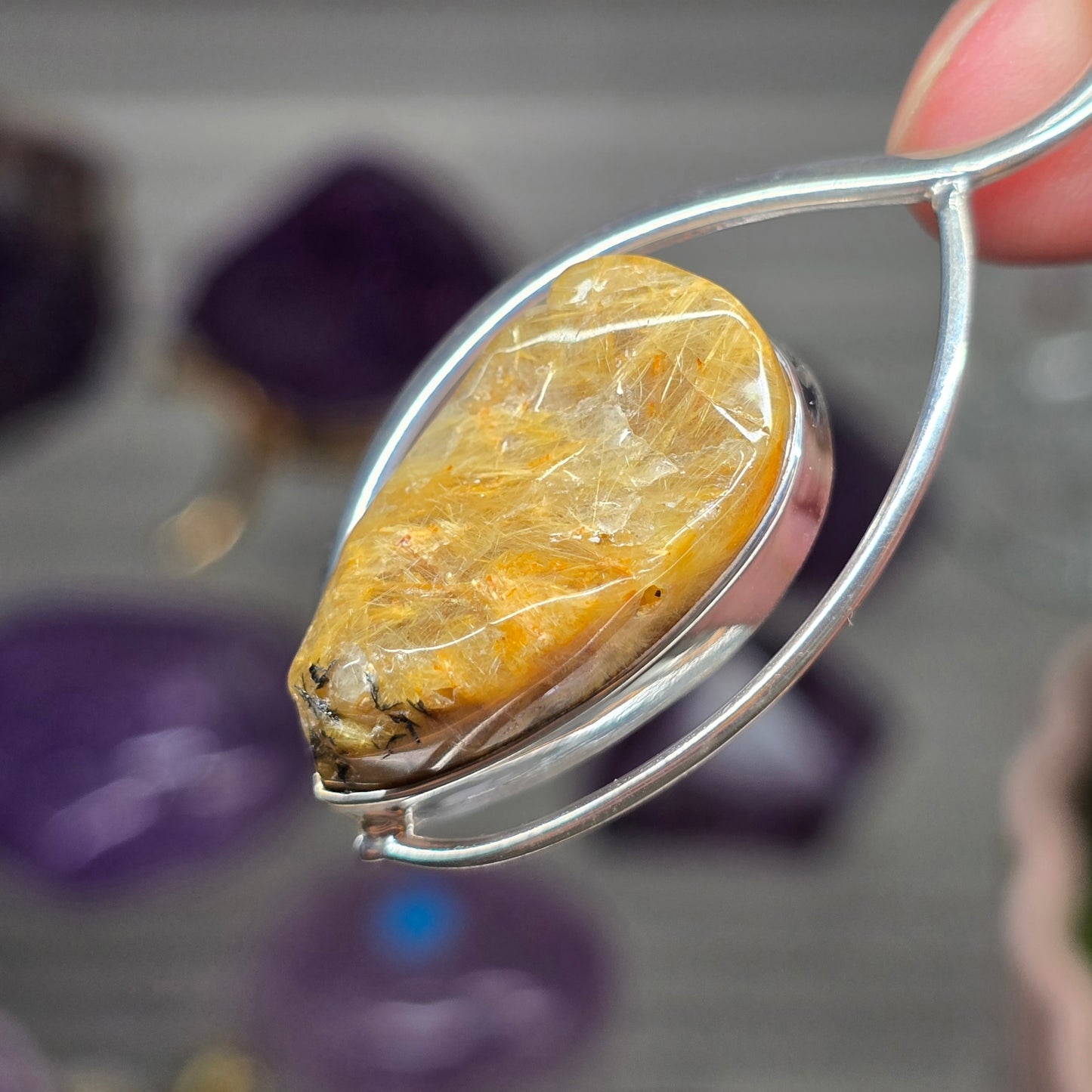 Raw Golden Rutilated Quartz Pendant (Sterling Silver 925)