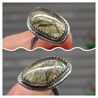Green Rutile Quartz Size 8 Ring #1 (Sterling Silver 925)