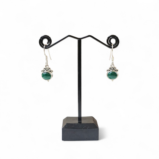 Malachite Earrings (Sterling Silver 925)