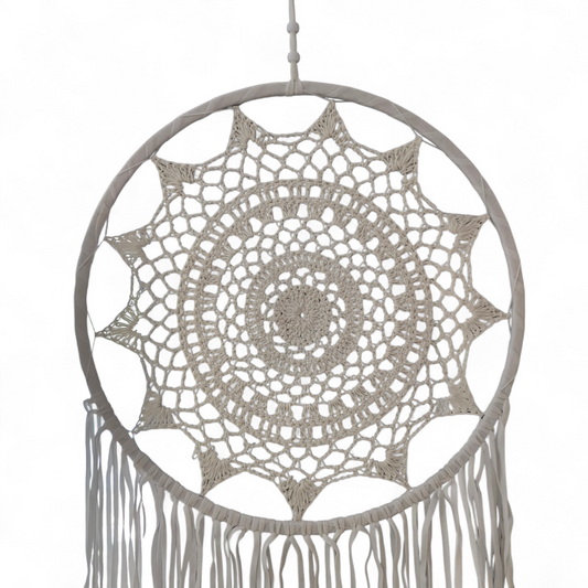 White Macramé Bohemian Dreamcatcher (Medium)