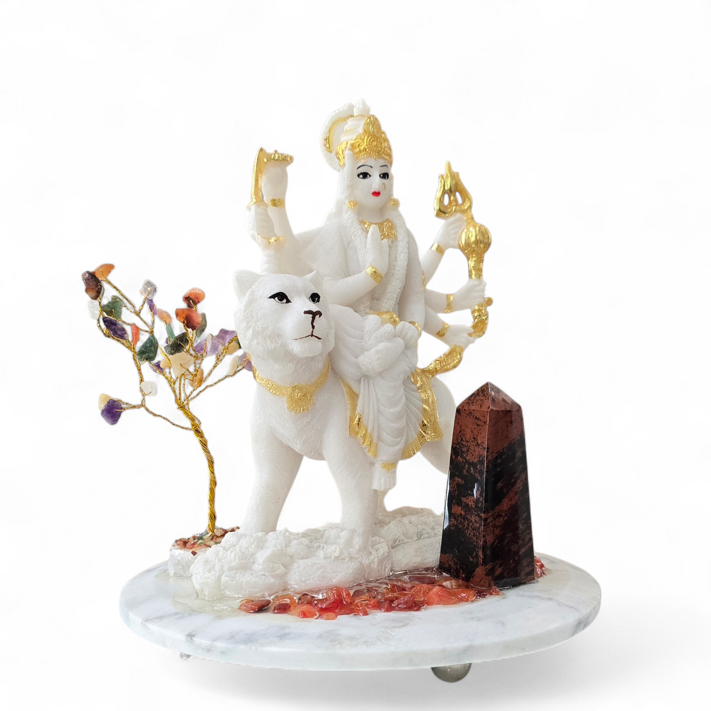 Custom Cold-Cast Goddess Durga Statue with Marble Base