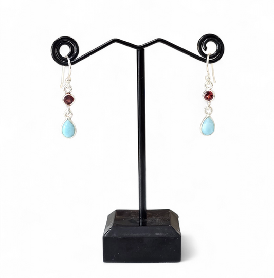 Garnet with Larimar Earrings 925 Sterling Silver