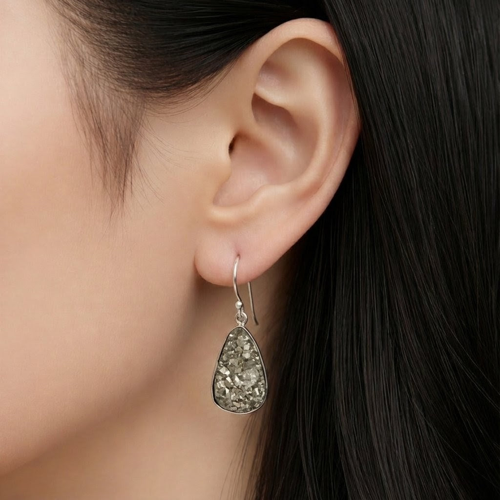 Pyrite Earrings 925 Sterling Silver