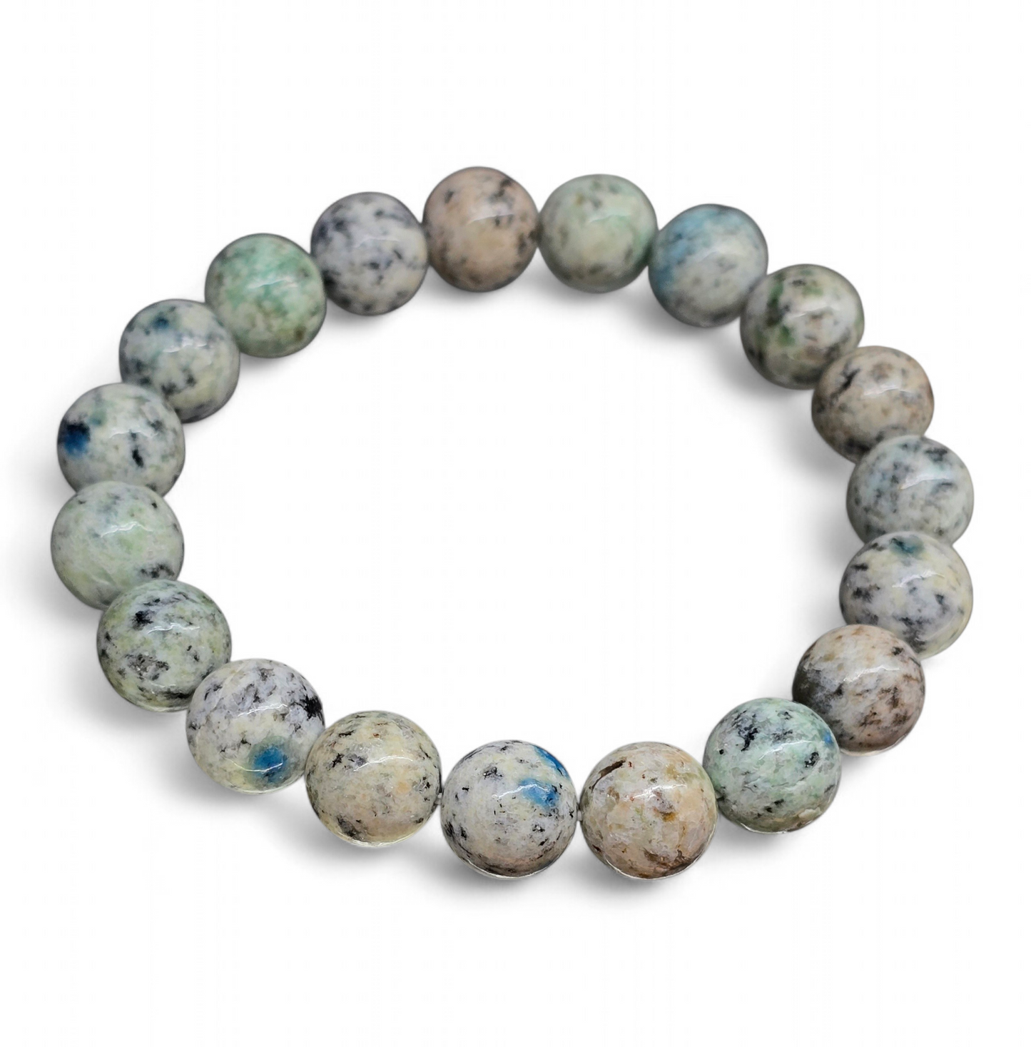 Mountain Peak Clarity: Natural K2 Jasper Bead Bracelet (10mm Beads · 17cm)