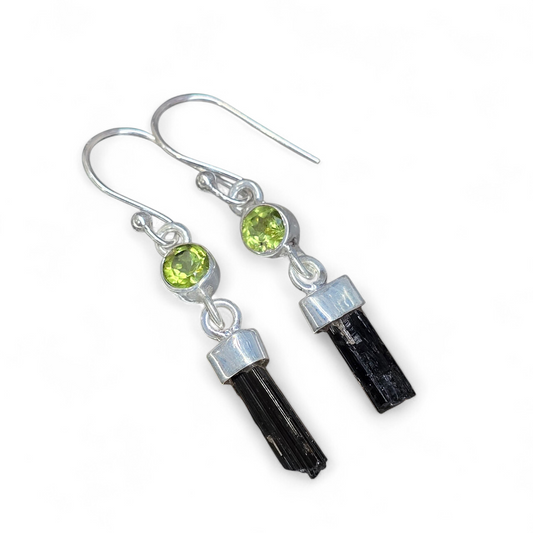 Black Tourmaline & Peridot Earrings (Sterling Silver 925)