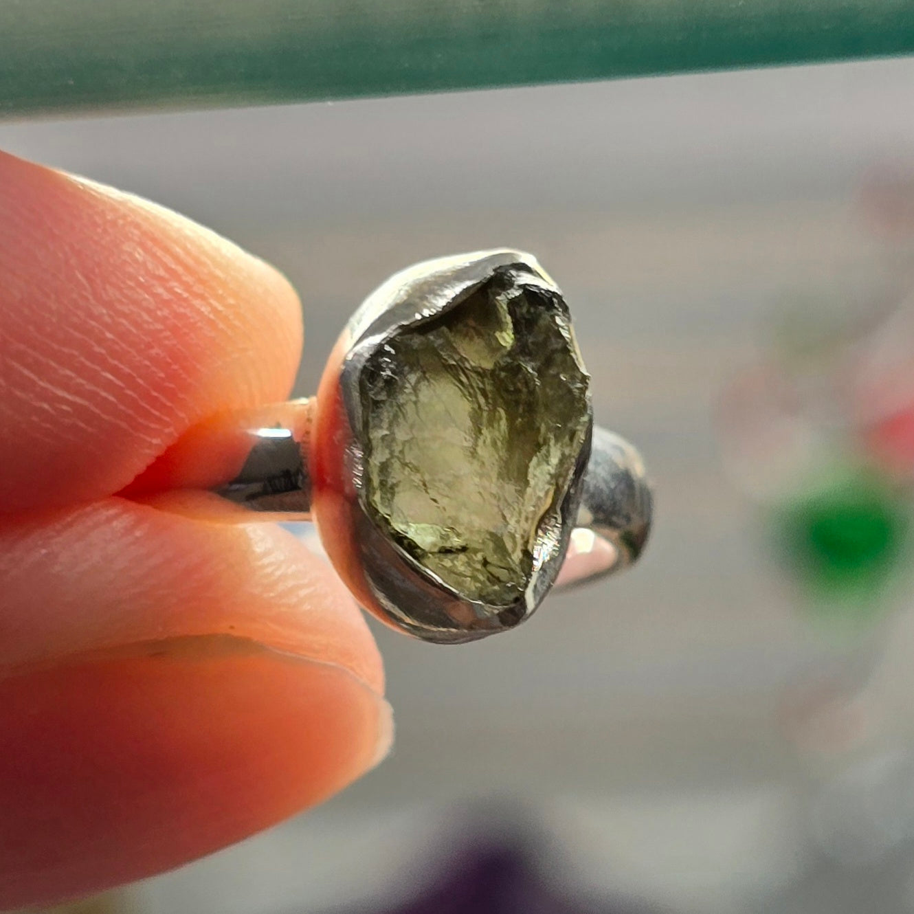 Moldavite Size 6.5 Ring #2 (Sterling Silver 925)