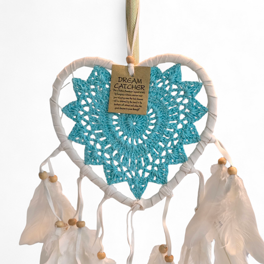 White Feathers Heart Crochet Web Dreamcatcher