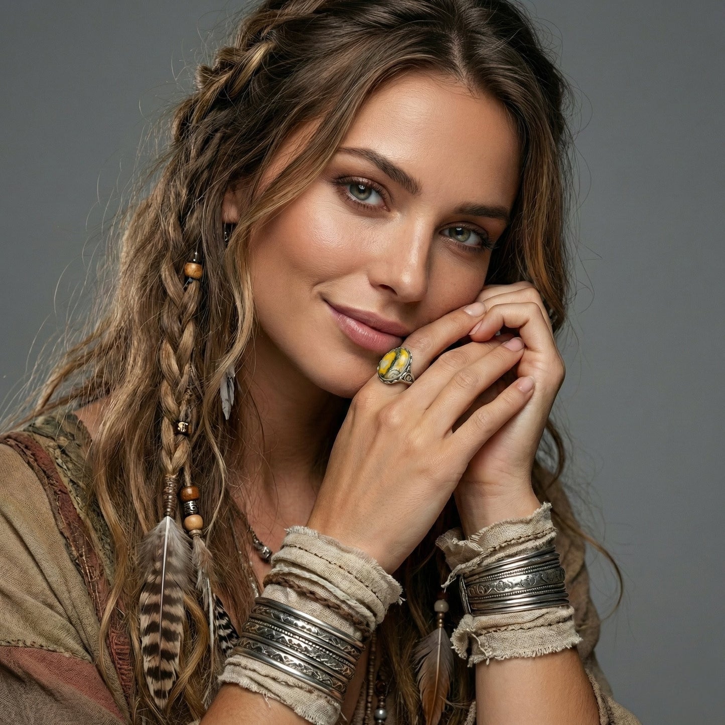 Bumblebee Jasper Size 8 Ring (Sterling Silver 925)