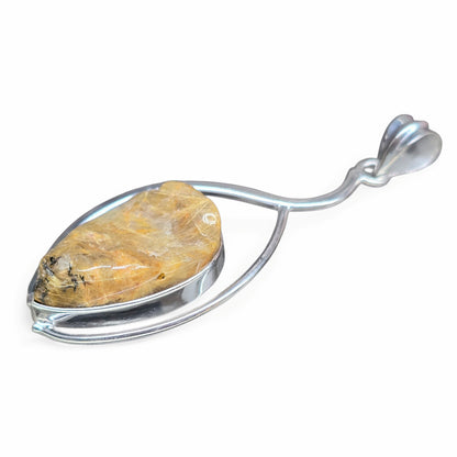 Raw Golden Rutilated Quartz Pendant (Sterling Silver 925)