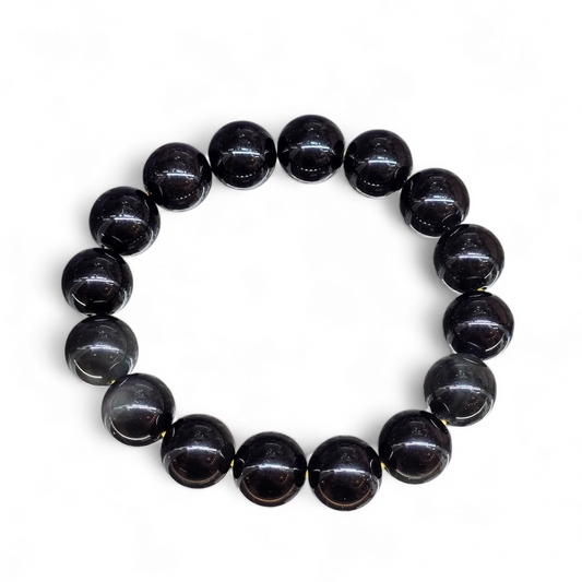 The Anchor of Strength: Natural Black Onyx Bead Bracelet (10mm Beads · 17cm)