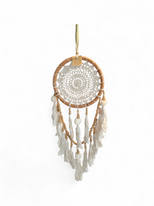 White Bohemian Bamboo Dreamcatcher (Medium)