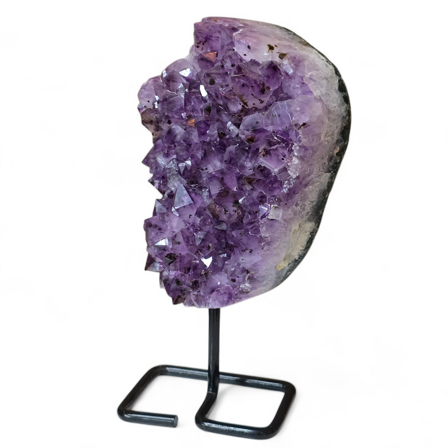 Elevated Serenity: Amethyst Cluster on Modern Metal Stand