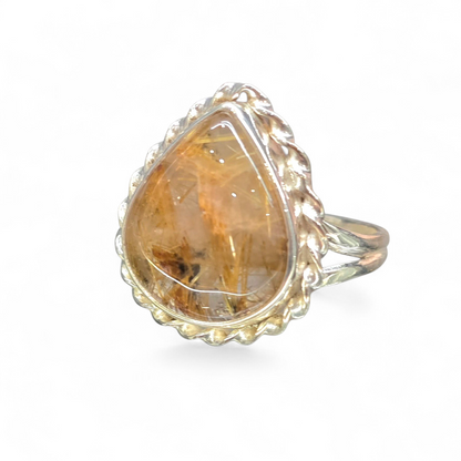 Golden Rutilated Quartz Size 10 Ring #5 (Sterling Silver 925)