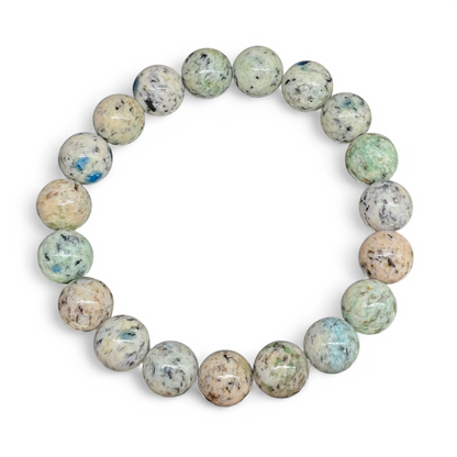 Mountain Peak Clarity: Natural K2 Jasper Bead Bracelet (10mm Beads · 17cm)