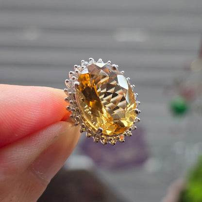 Radiate Success & Warmth: The Golden Halo Citrine Size 6 Ring Premium Grade (Sterling Silver 925)