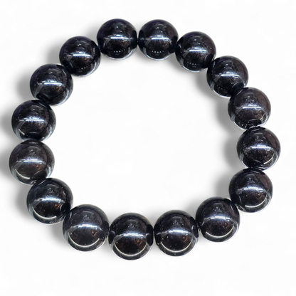 The Anchor of Strength: Natural Black Onyx Bead Bracelet (10mm Beads · 16cm)