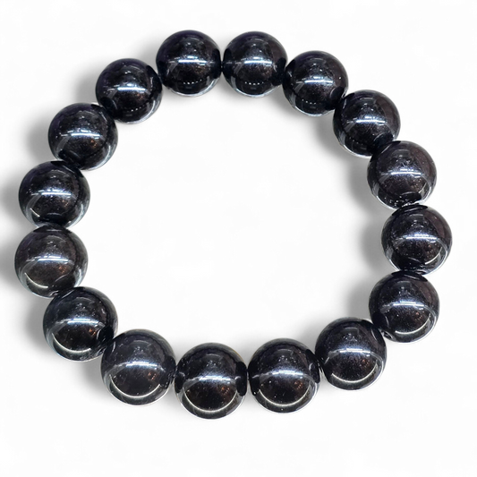 The Anchor of Strength: Natural Black Onyx Bead Bracelet (10mm Beads · 16cm)