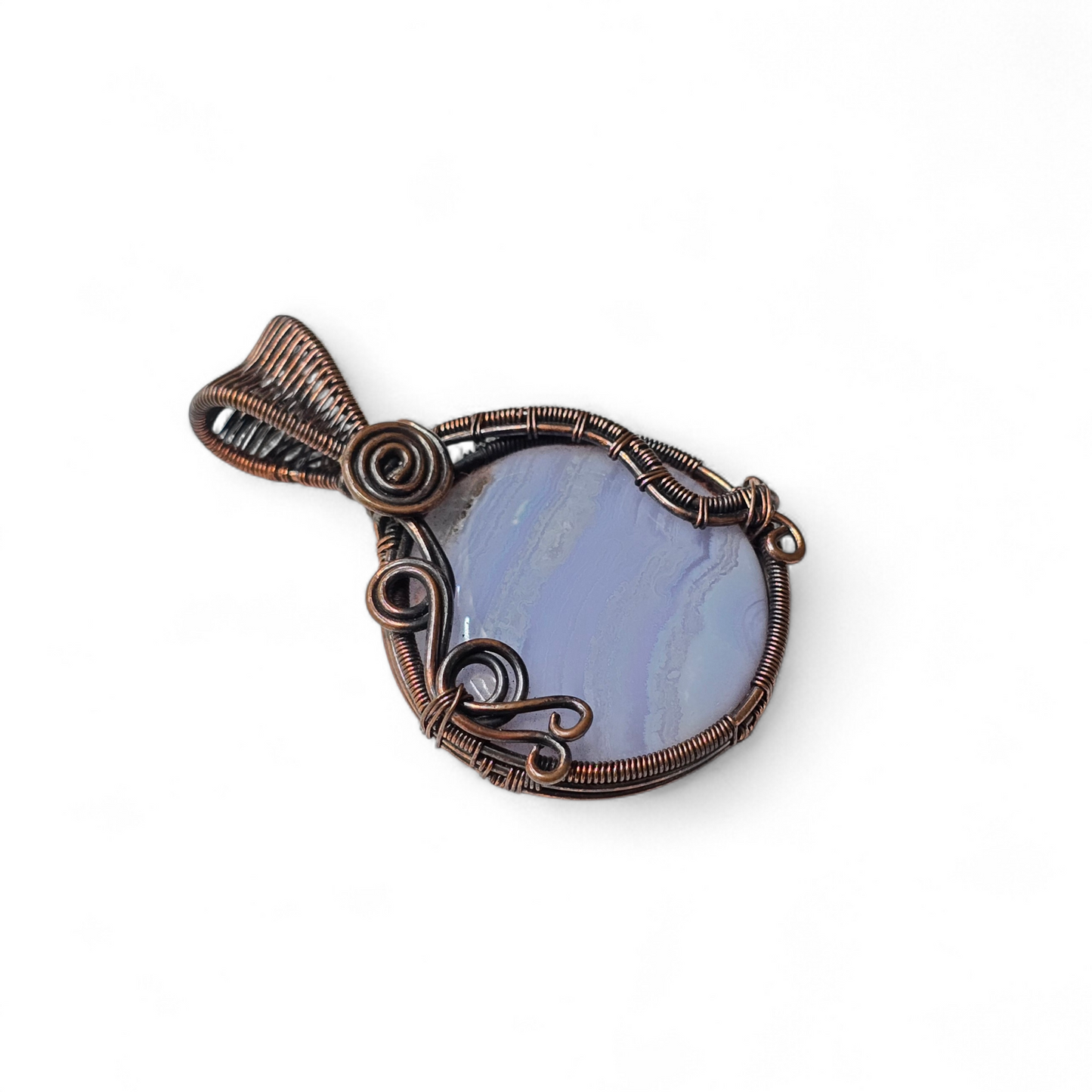 Handmade Copper-Wired Blue Lace Agate Pendant