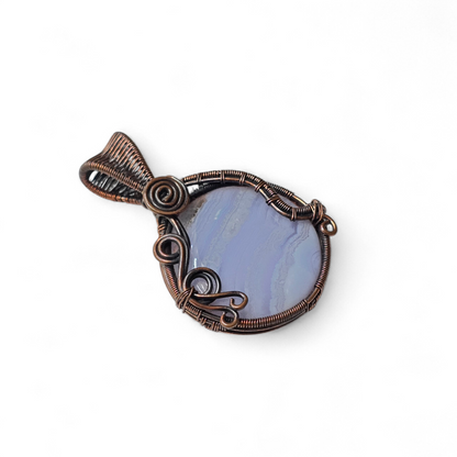 Handmade Copper-Wired Blue Lace Agate Pendant