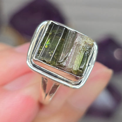 Green Tourmaline Size 10 Ring (Sterling Silver 925)