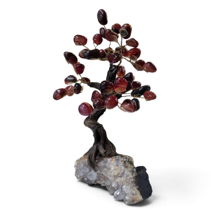 Spark of Vitality: Carnelian Crystal Tree on Quartz Base