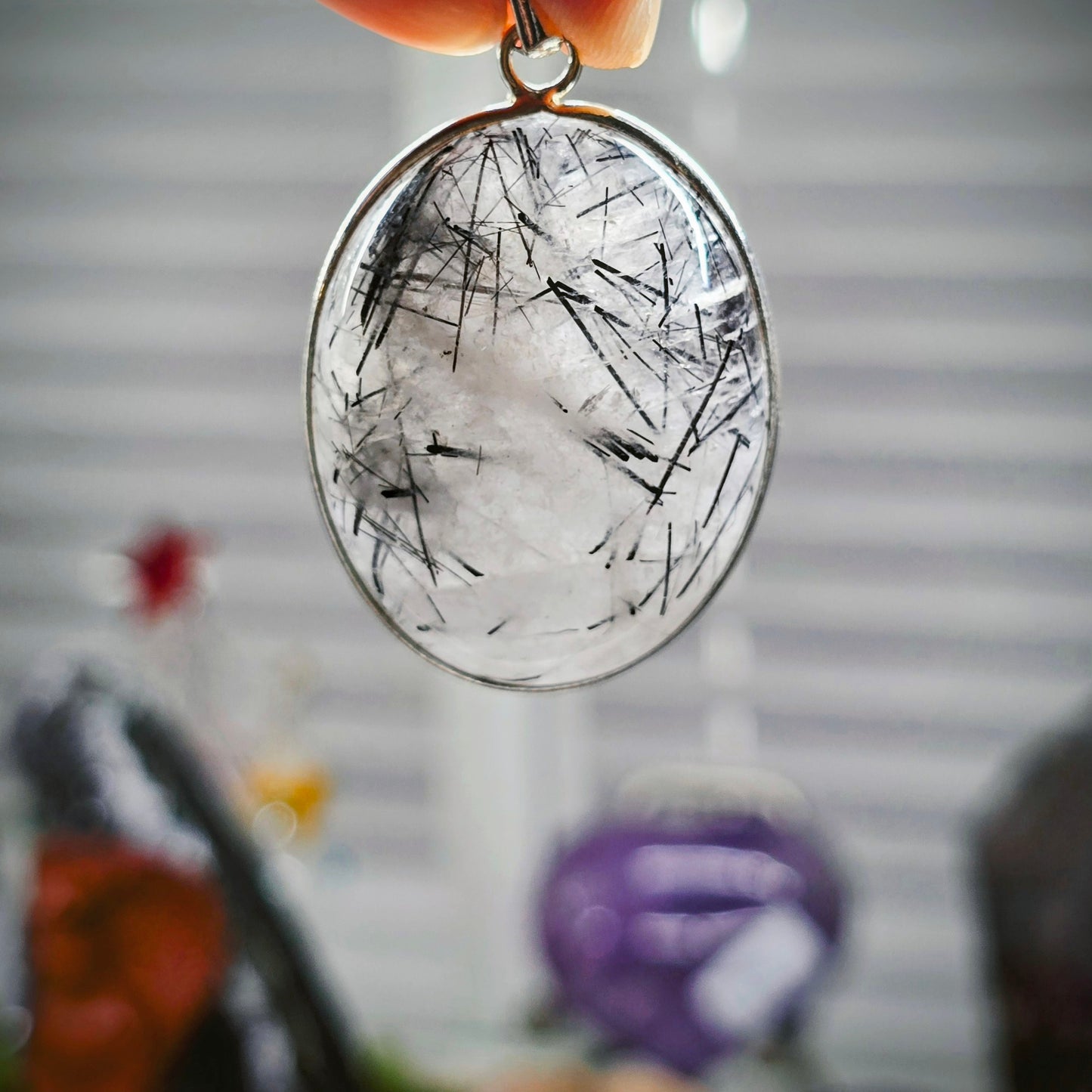 Tourmalinated Quartz Oval Pendant (Sterling Silver 925)