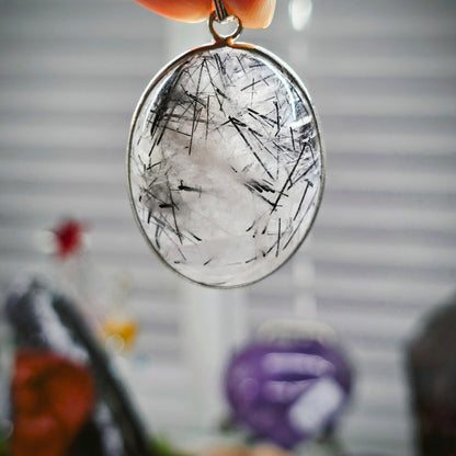 Tourmalinated Quartz Oval Pendant (Sterling Silver 925)