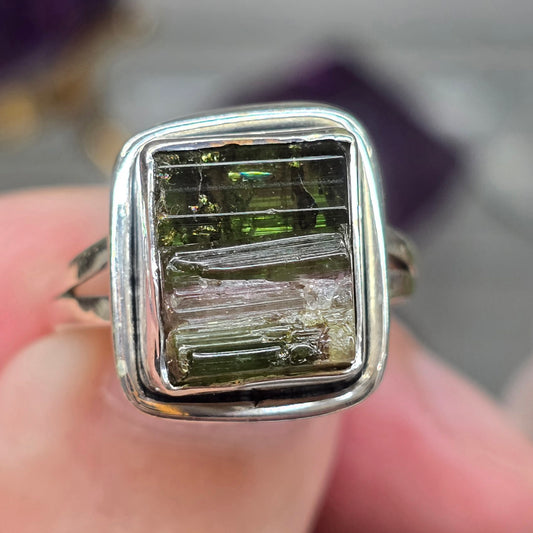 Green Tourmaline Size 10 Ring (Sterling Silver 925)