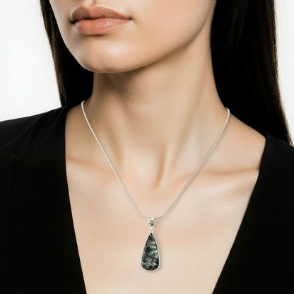 Seraphinite Teardrop Shaped 925 Sterling Silver Pendant