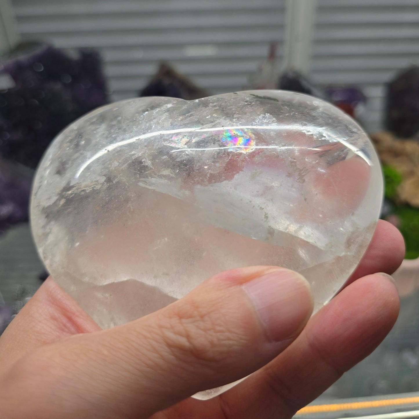 Universal Love & Clarity: Rainbow Clear Quartz Polished Heart