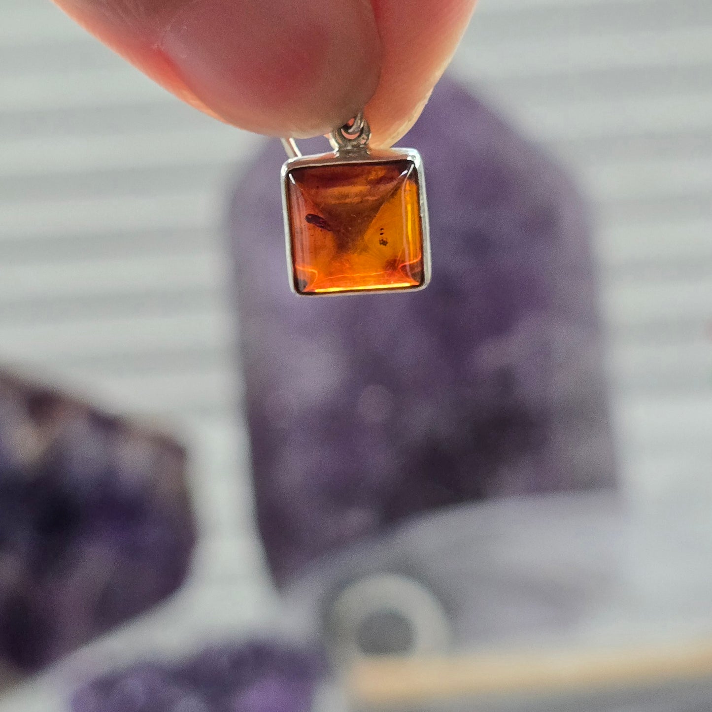 Square Baltic Amber Earrings (Sterling Silver 925) #1