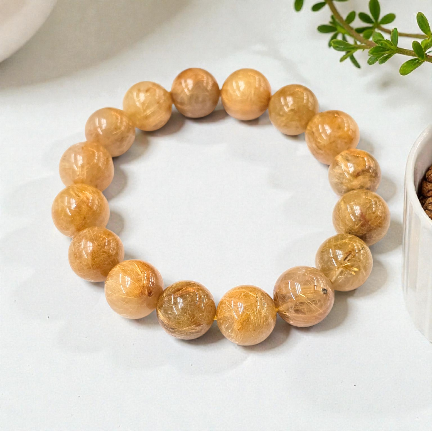 Premium Golden Rutilated Quartz Bracelet (Approx. 12mm - 20cm)